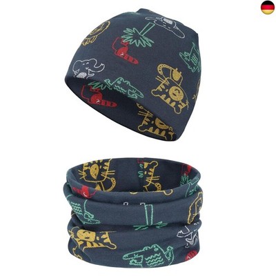 Kinder Beanie Mütze & Schal Schlauchschal Set, Loop Mütze, Baumwoll Schals, 