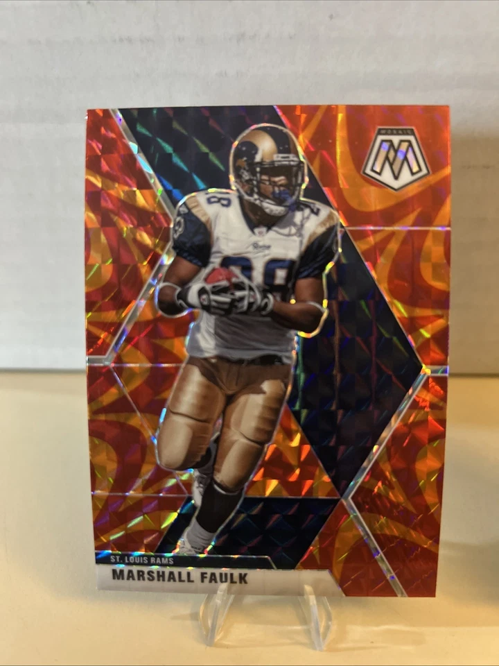 2020 Panini Mosaic Mosaic Reactive Orange Prizm + Base Marshall Faulk #121 HOF - Image 2 of 3
