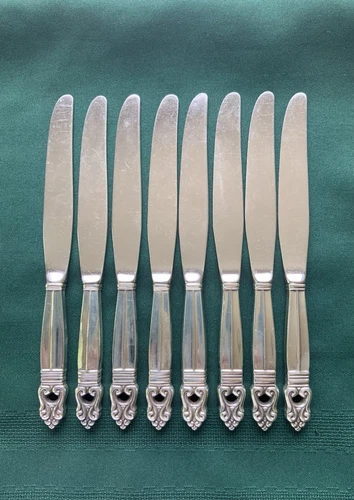 8 Royal Danish International Sterling Silver Hollow Handle Knives 8 7/8 Inches
