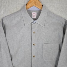 BROOKS BROTHERS Mens Large Flannel Shirt Made in USA Button Front Italian Cotton