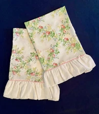 Vintage Lady Pepperell Shabby Chic Floral Ruffled Standard Pillowcases NEW Pair