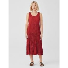 Eileen Fisher Crushed Silk Tiered Dress in Flame, Sz XS 2/4 -- NWT
