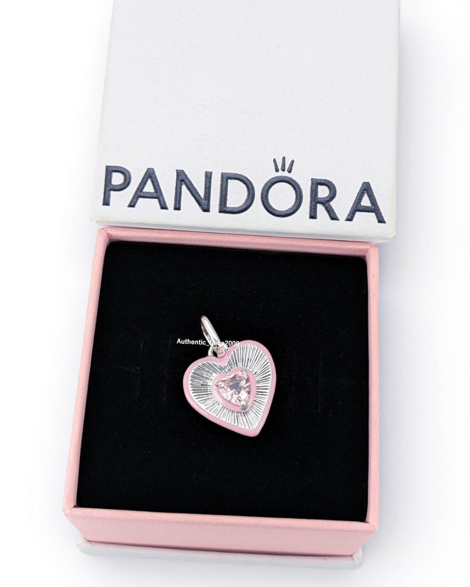New 100% Authentic PANDORA 925 Radiating Pink Heart Medallion