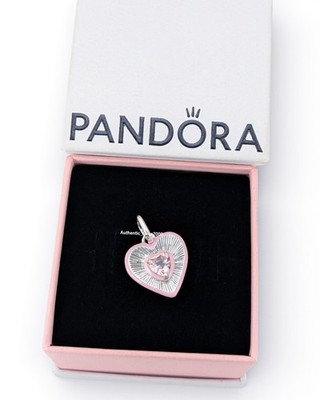 New 100% Authentic PANDORA 925 Radiating Pink Heart Medallion