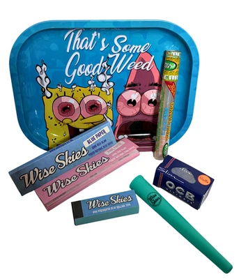 EVERYDAY SMOKING Sponge Design Rolling Tray Set Wise Skies Papers Tips Tube OCB Gift Pack