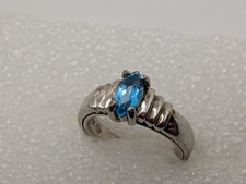 Vintage Sterling Silver 925 Marquise Cut Blue Topaz Ring Size 6.25