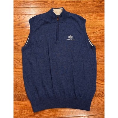 Peter Millar 1/4 Zip Sweater Vest Mens Large Blue Extrafine Merino Wool Golf