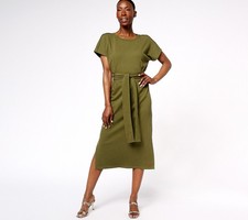 Peace Love World Women's Petite Dress 1XP French Terry Midi Green A607858