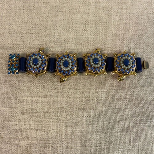 RARE J Crew Turtle Tortoise Gold & Blue Jewel Nautical Bracelet - Picture 4 of 8