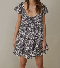 Urban Outfitters Bea Gingham Floral Mini Dress Black White Size S