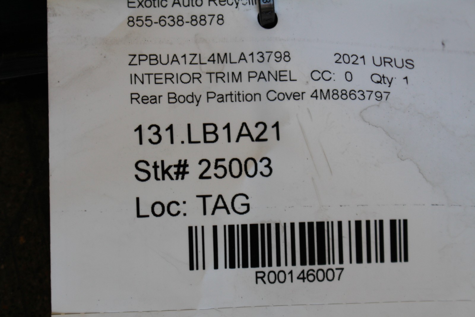 Lamborghini Urus, Rear Body Partition Panel Cover, Used, P/N 4M8863797