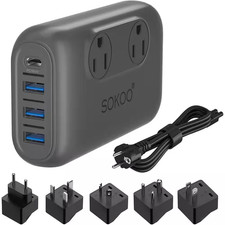 2-Outlet Surge Protector with USB Port, Voltage Converter Travel Adapter 3.0 in