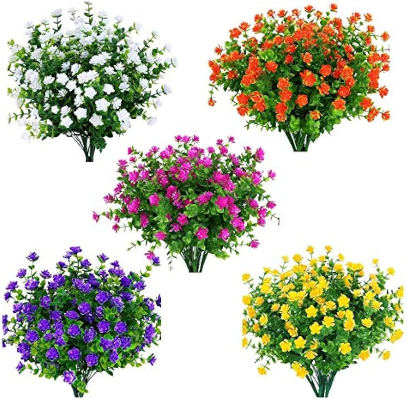 15 Bundles Outdoors Artificial Flowers Faux Plastic Greenery UV Resistant Shrubs