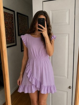 Lavender Ruffle Wrap Mini Dress