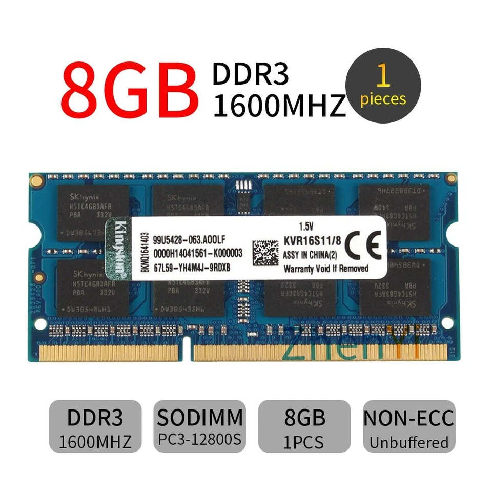 Kingston 8GB DDR3 1600MHz PC3-12800S KVR16S11/8 204Pin Laptop Memoria SDRAM SP
