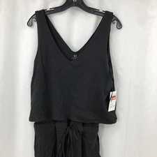 Halston Black Layered Sleeveless Tie V-Neck Romper Shorts HSWU2140007 Medium NWT