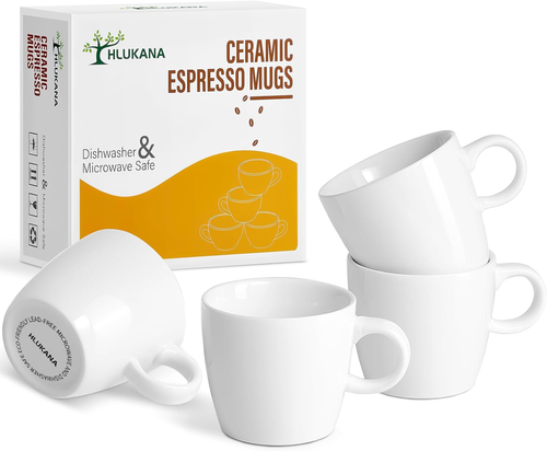 Porcelain Espresso Cups Set of 4, 3.5 Oz Small Coffee Mugs, White Demitasse Cups