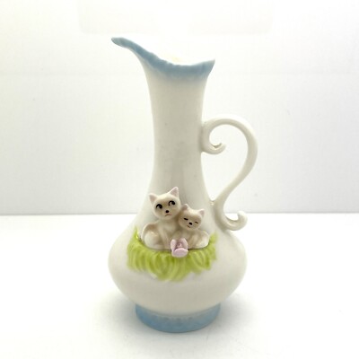 Vintage Ceramic Bud Vase KATO KOGEI Cat & Kitten Small Shelf Desk Decoration