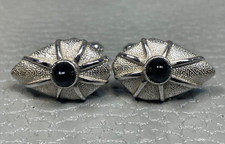 Vintage Onyx Bead White Gold Plated Cuff Links
