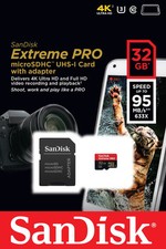SanDisk Extreme PRO 32GB 95MB/s UHS-I/U3 MicroSDHC -SDSDQXP-032G-G46A w/ adapter