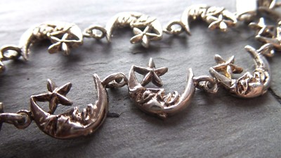 MOON AND STARS STERLING SILVER BRACELET VINTAGE 925 FINE JEWELRY 7