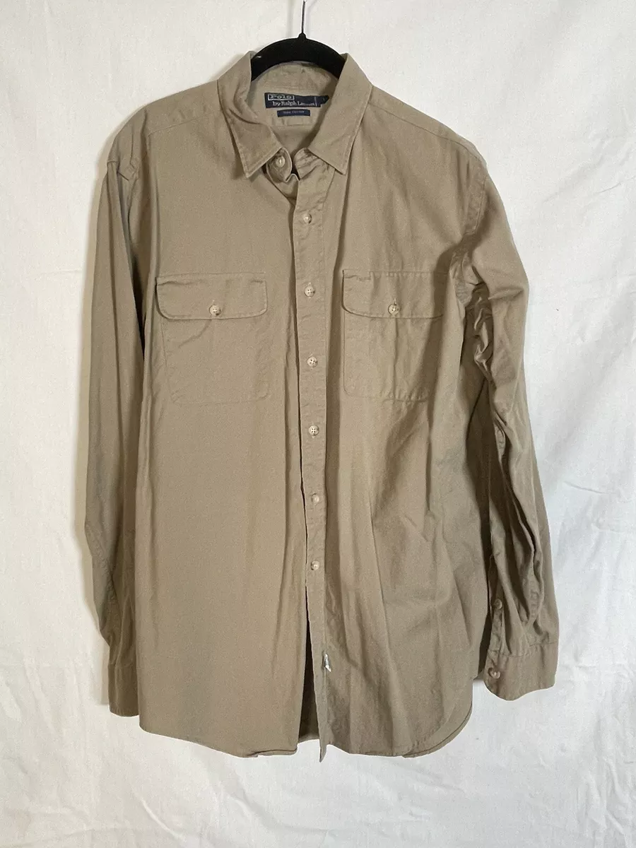 polo Ralph Lauren Vintage Button Down 2 pocket Shirt Button Olive Size Large