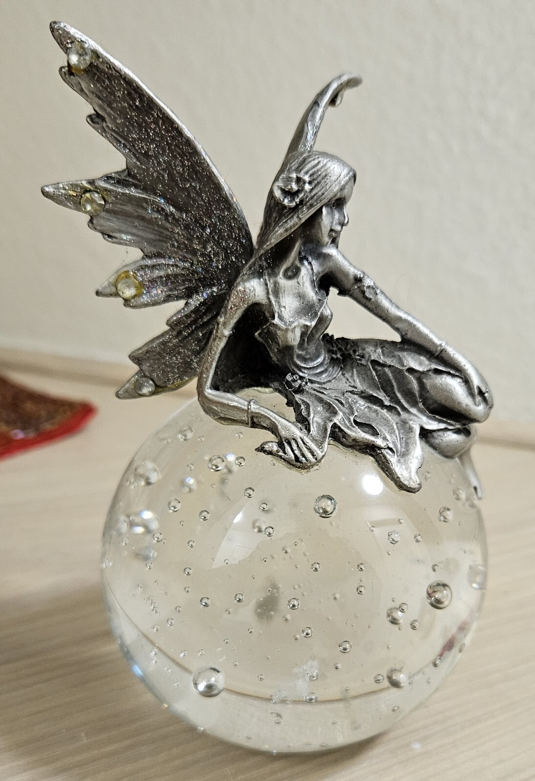 VINTAGE BUBBLE GLASS LAMPWORK PEWTER FAIRY ANGEL FIGURINE PAPERWEIGHT