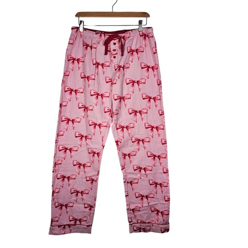 PJ Salvage Pink Bow Flannel Pajama Set RQFLPJ Button Shirt Pant PJs Women M - Picture 4 of 22