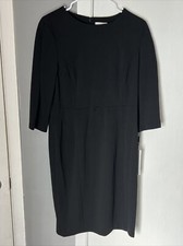 CALVIN KLEIN WOMENS STRETCH 3/4 SLEEVE SHEATH DRESS BLACK BELT LOOPS SIZE 12