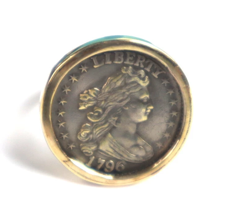 Anillo moneda de diez centavos busto drapeado de Estados Unidos 1796 plateado #7 Foto 2 de 4