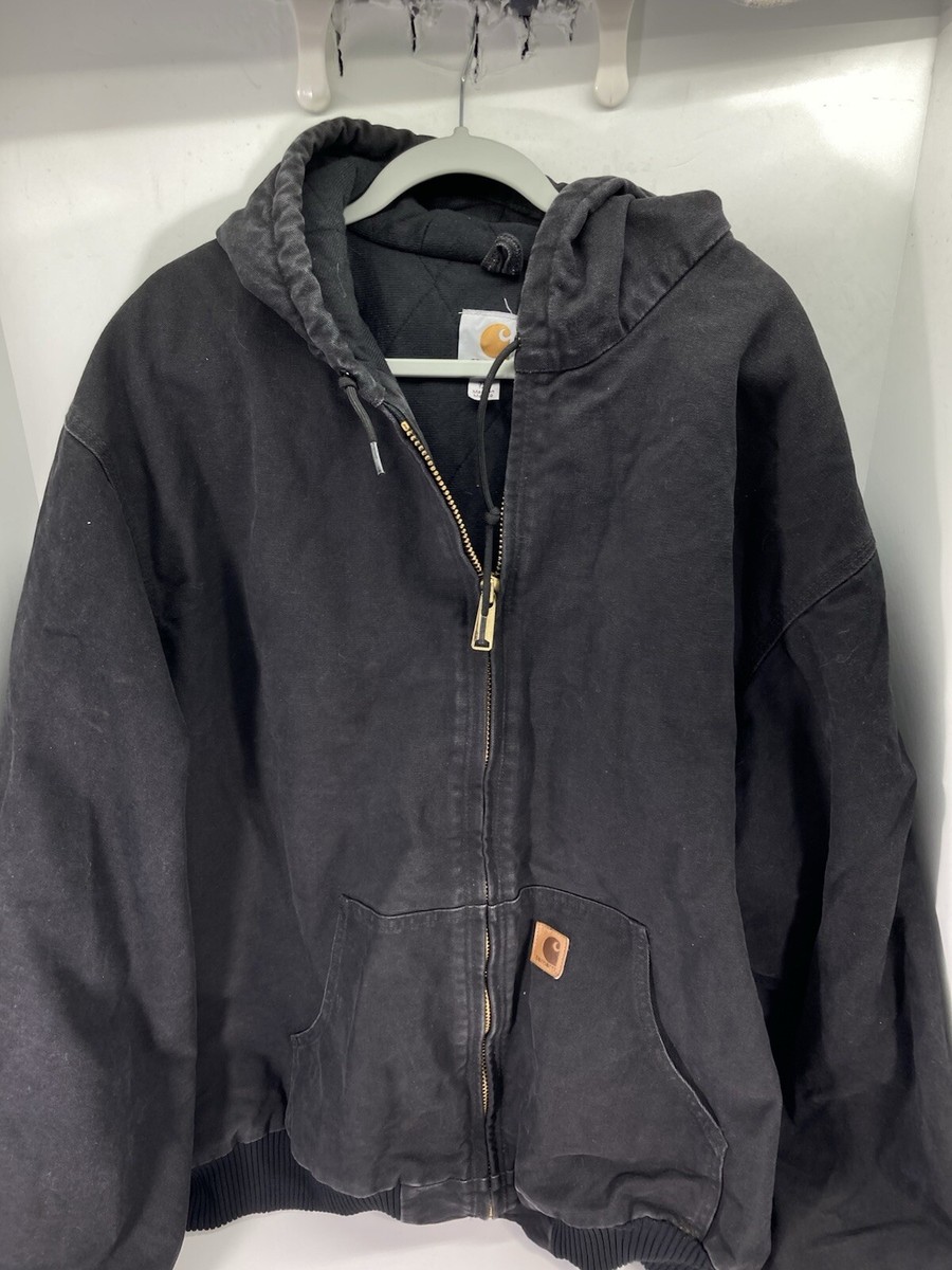 Carhartt Jacket Coat Men 3XL Tall Black Duck Canvas Full Zip Hood