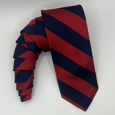 Men  s Tie  Silk  Handmade  Necktie  Private Stock  Dark Navy and Red Stripes  NEW