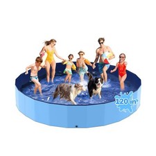 120'' Foldable Dog Pool, Kiddie Pool, Heavy Duty Non-Slip Plastic Pet Wading ...
