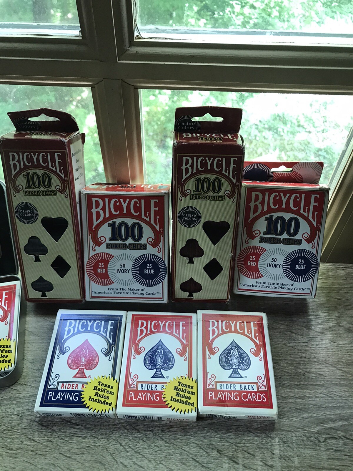 ‘Bicycle Poker Chips And Playing Cards” Lot Of 396 Chips and 5 Decks Of Cards