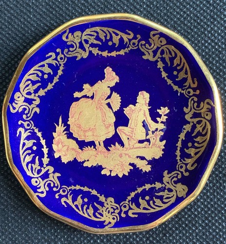 Limoges Miniatur Teller Bleu de Four Marcel Chaufriasse Kobaltblau Gold Butter - Bild 1 von 7