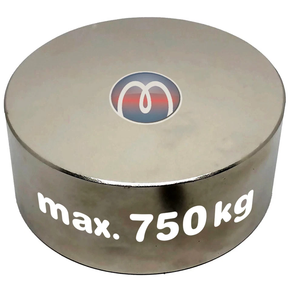 Scheibenmagnet / Rundmagnet Ø120x50mm – Neodym N45 (NdFeB) Nickel - hält 750kg