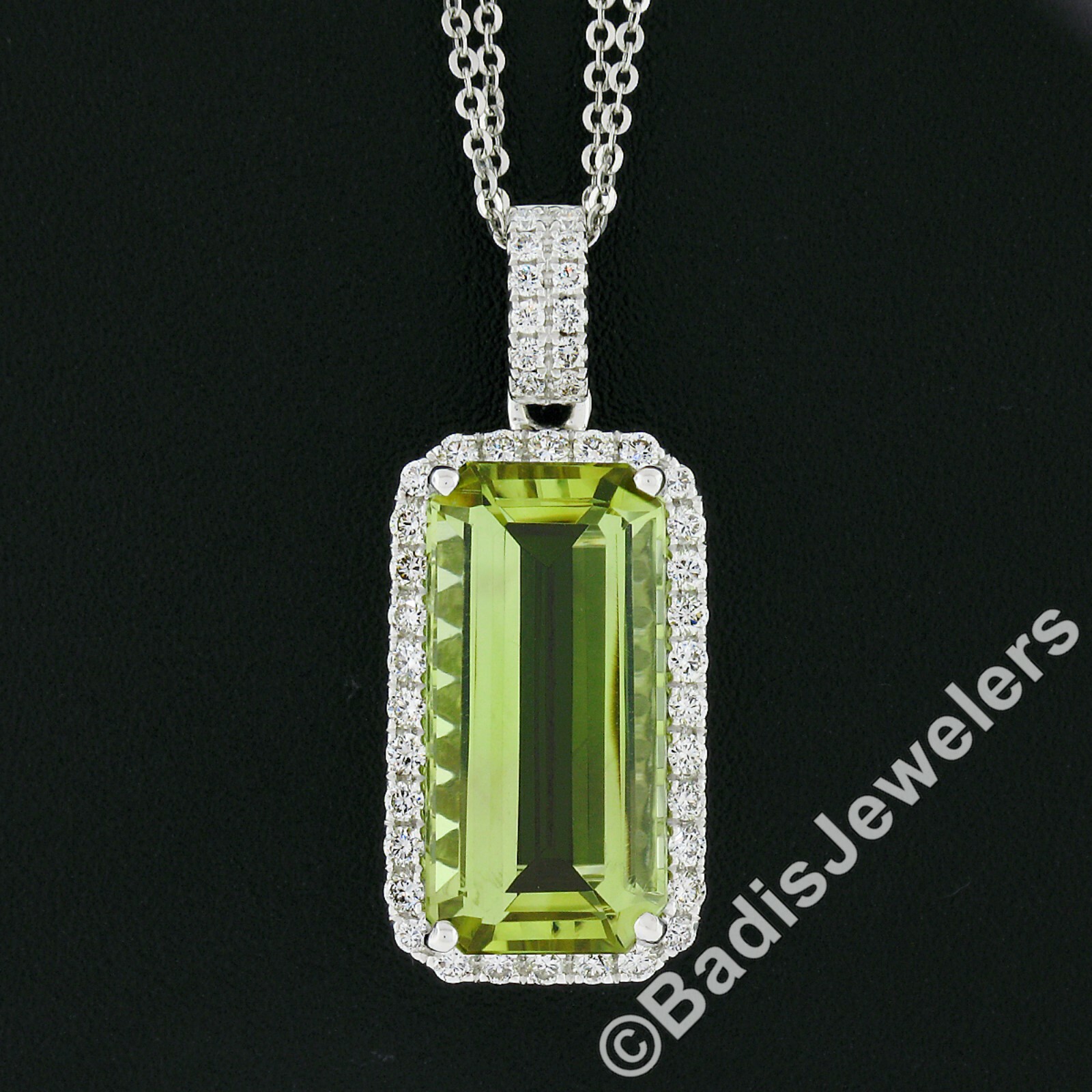 18K White Gold Rectangular Lemon Quartz Diamond E… - image 2