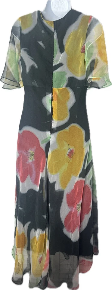 Vestido midi de hadas floral coqueto transparente con volantes de seda años 60 Mr Blackwell S/M Foto 3 de 4