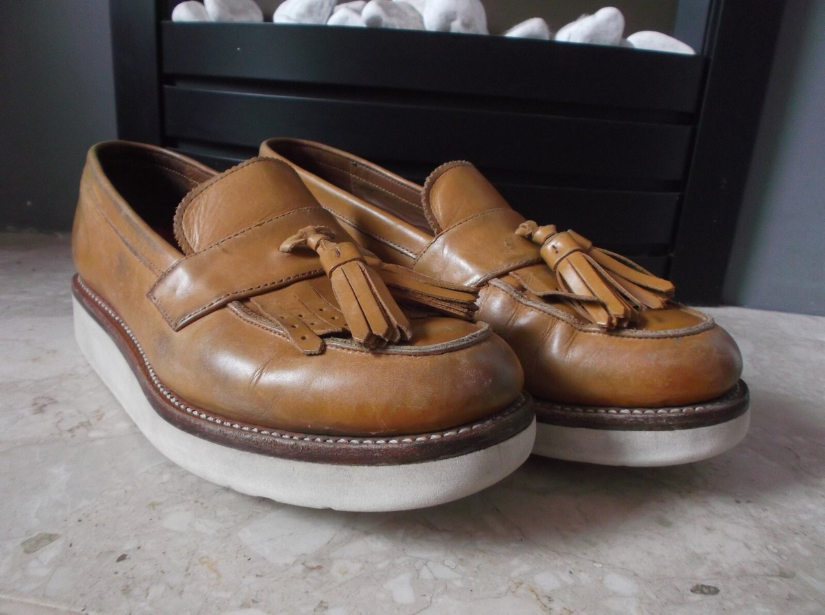 Grenson Clara V Ladies Tan Leather Platform Tassel Loafers Size EU