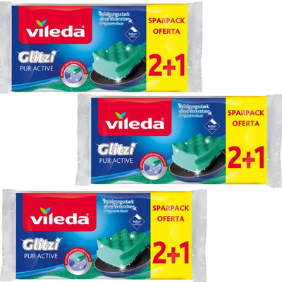 Vileda Glitzi PUR ACTIVE European kitchen sponge set -9pc total- FREE SHIPPING