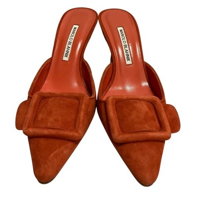 MANOLO BLAHNIK Maysale Mule Sandals, Size 38 1/2 Orange Women USED