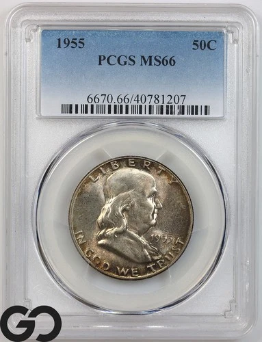 1955 Franklin Half Dollar, PCGS MS-66 ** Outstand High Grade Toner!