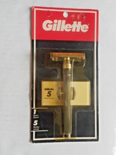 Vintage 1991 Gillette Safety Razor Black Handle with 5 Blades NOS Sealed on Card