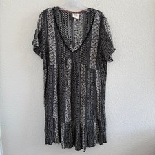Knox Rose Black and White Patchwork V Neck Ruffle Trim Babydoll Dress XL
