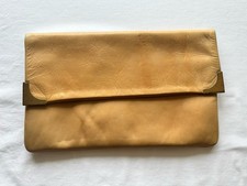 Vintage Leather Clutch Purse Tan Brown with Metal Accents