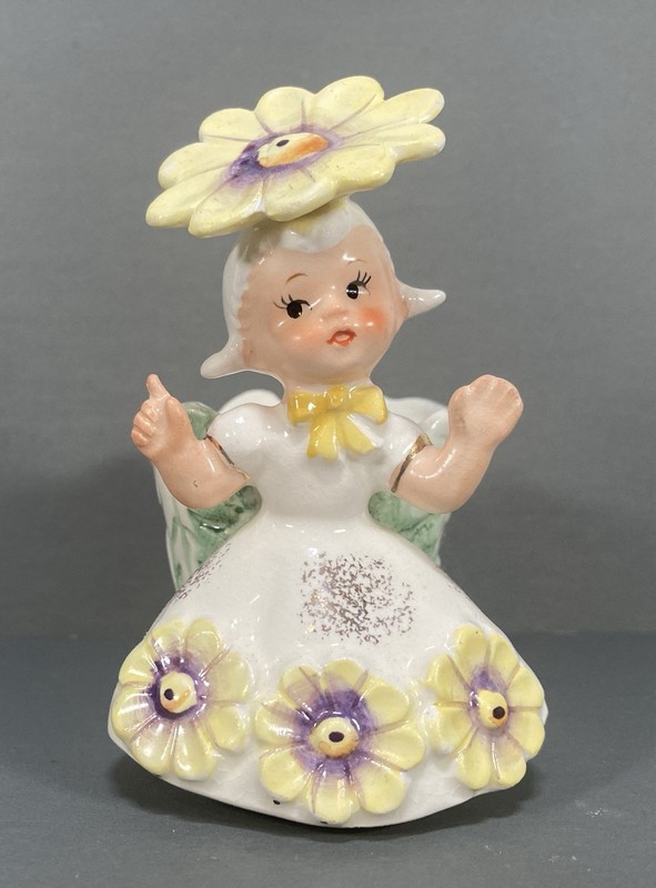 Napco August Yellow Poppy Flower Girl Bobby Pin Trinket Holder 1958