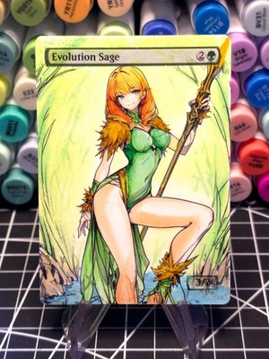 Evolution Sage MTG *Altered Hand Colored Original Art Anime - Red head 12225