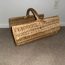 Vtg Natural Rattan Handle Basket Storage Blankets Display Oversized 