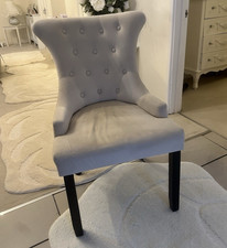 Beige Upholstered Tufted Dining Chair Button Back Ring Pull Dark Wood 50cm