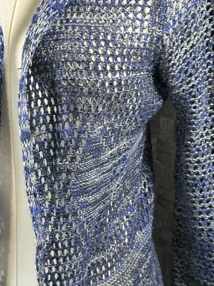 Cárdigan Bongo Para Mujer M Azul Marino Tejido Abierto Crochet Capucha Suéter Borlas Boho Foto 2 de 4